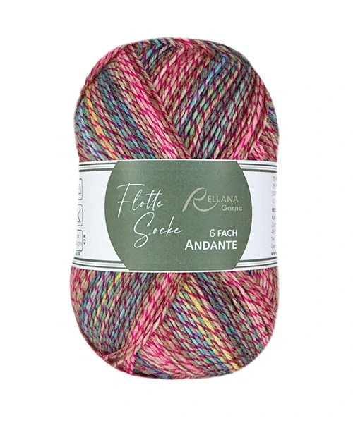 Flotte Socke 6f. Andante 7090 altrosa-erika-gelb-türkis