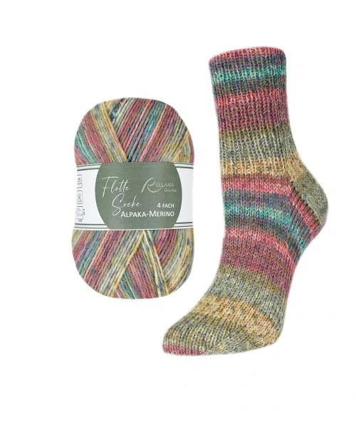 Flotte Socke 4f. Alpaka-Merino 3072 türkis-rot-ocker