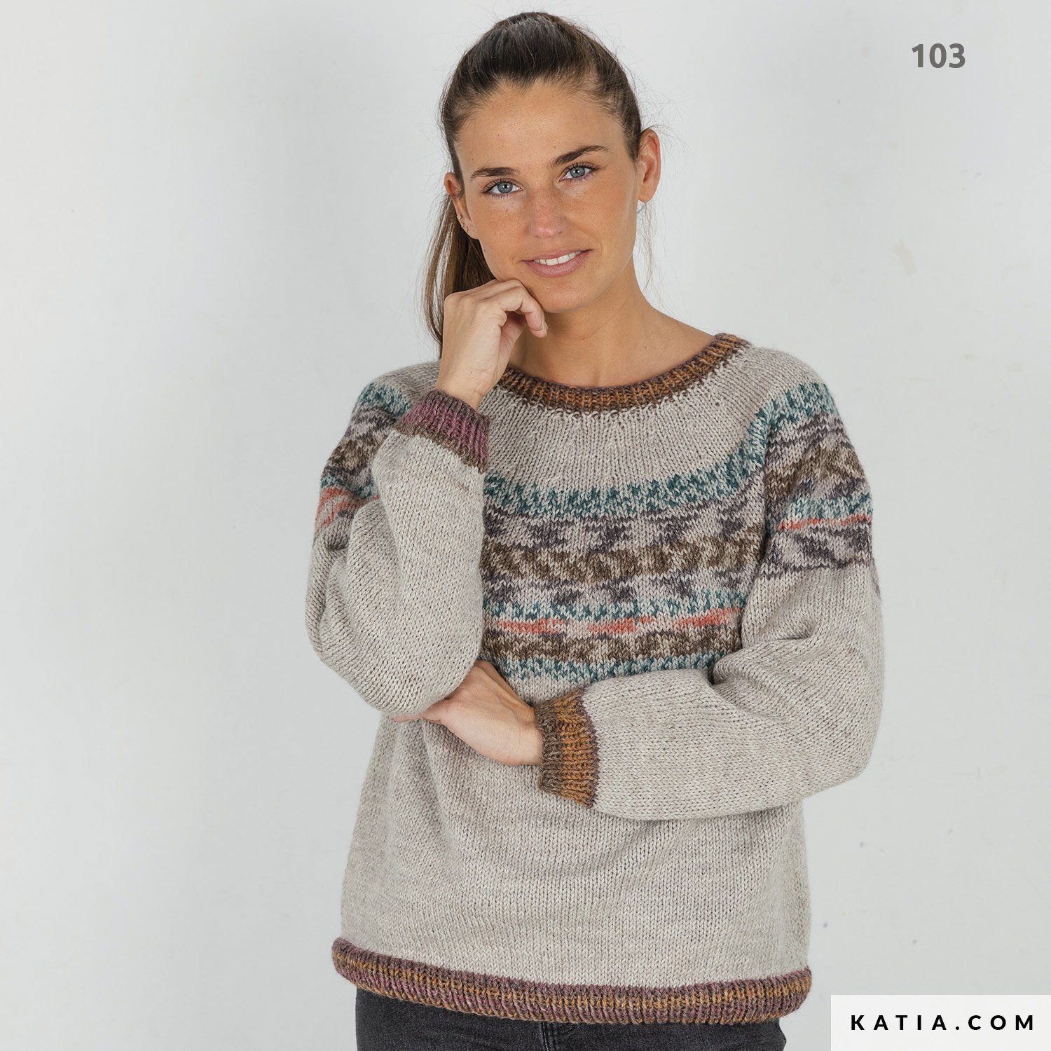 Katia Lopapeysa 103 Pearl blackberry-Green blue-Brown