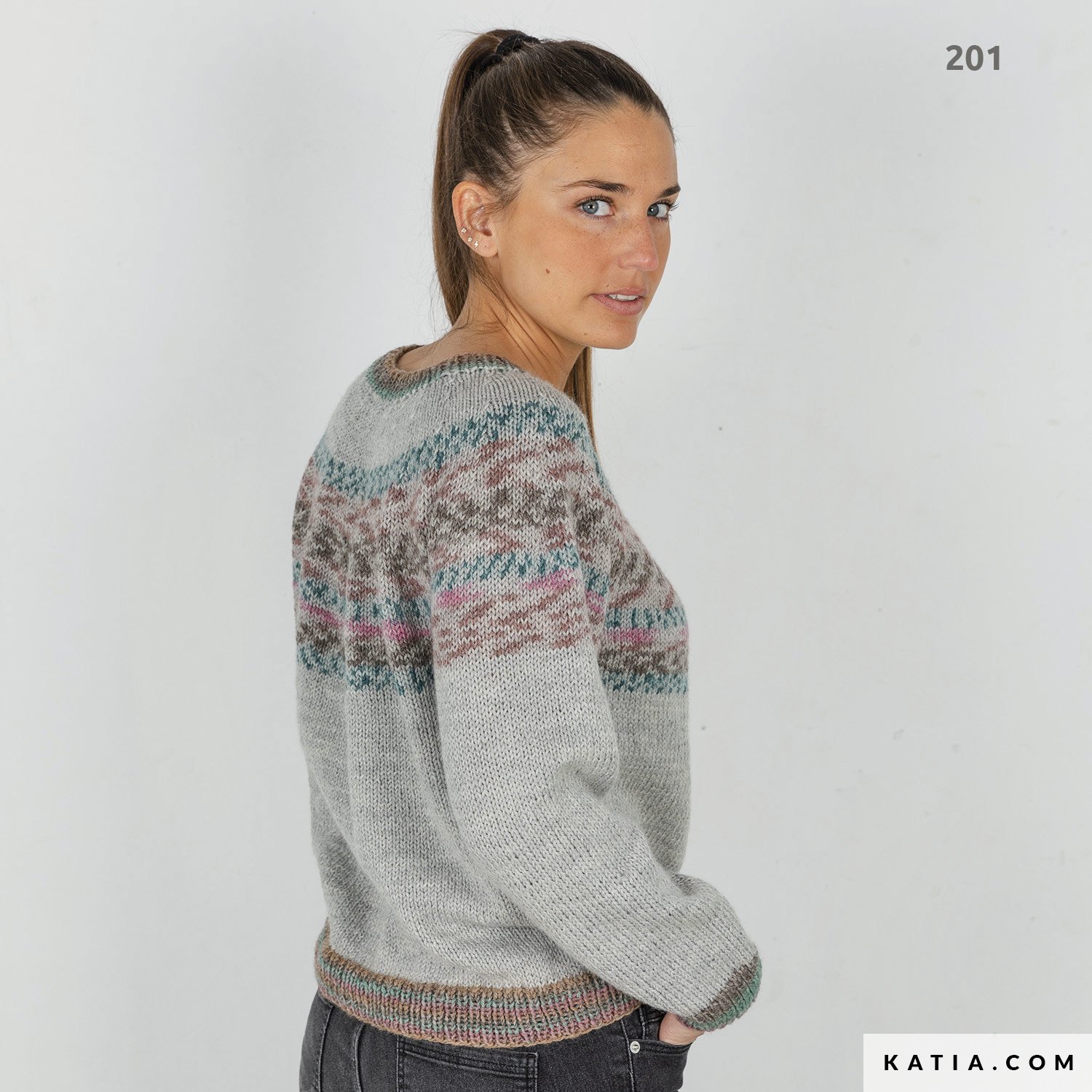 Katia Lopapeysa 201 Medium rose-Green blue
